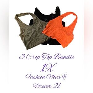 💙 Women's 3-Pack Crop Tops Size 1X - Black, Olive, Orange